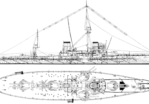 Корабль HMS Dreadnought [Battleship] (1905) - чертежи, габариты, рисунки